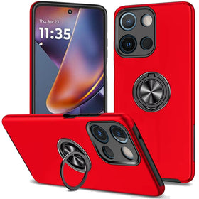HR Premium Chief Oil Painted Magnetic Ring Stand Hybrid Case Cover For Motorola Moto G 5G 2025/2026 - Red