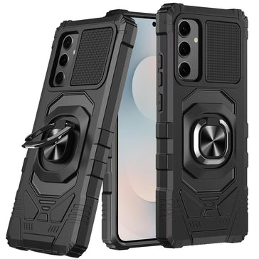 Premium Robotic Hybrid Case Cover With Magnetic Ring Stand For Samsung S25 FE - Black
