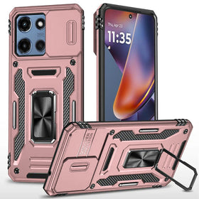 HR Premium Utter Tough Metal Ring Movable Camera Window Hybrid Case Cover For Motorola Moto G 5G 2025/2026 - Rose Gold