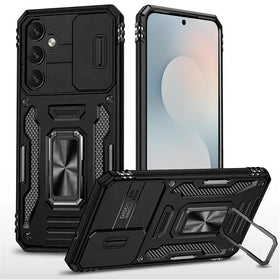 Premium Utter Tough Metal Ring Movable Camera Window Hybrid Case For Samsung S25 FE - Black