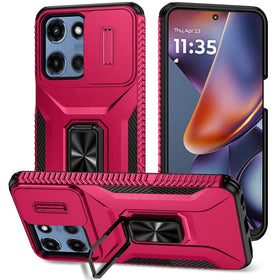 HR Premium Complete Magnetic Metal Ring Stand Camera Protection Hybrid Case For Motorola Moto G 5G 2025/2026 - Hot Pink