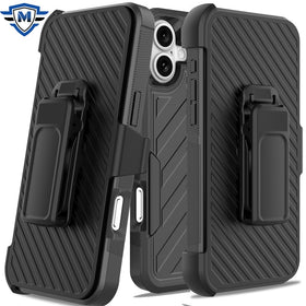Metkase Noble Lined Shockproof Dual Layer Holster Hybrid Case For iPhone 16 6.1 Inch - Black/Black