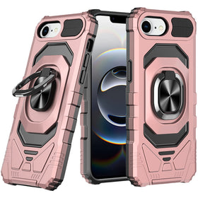 Premium Robotic Hybrid W/ Magnetic Ring Stand Case For iPhone 16e / SE4 (2025)/ 17e - Rose Gold