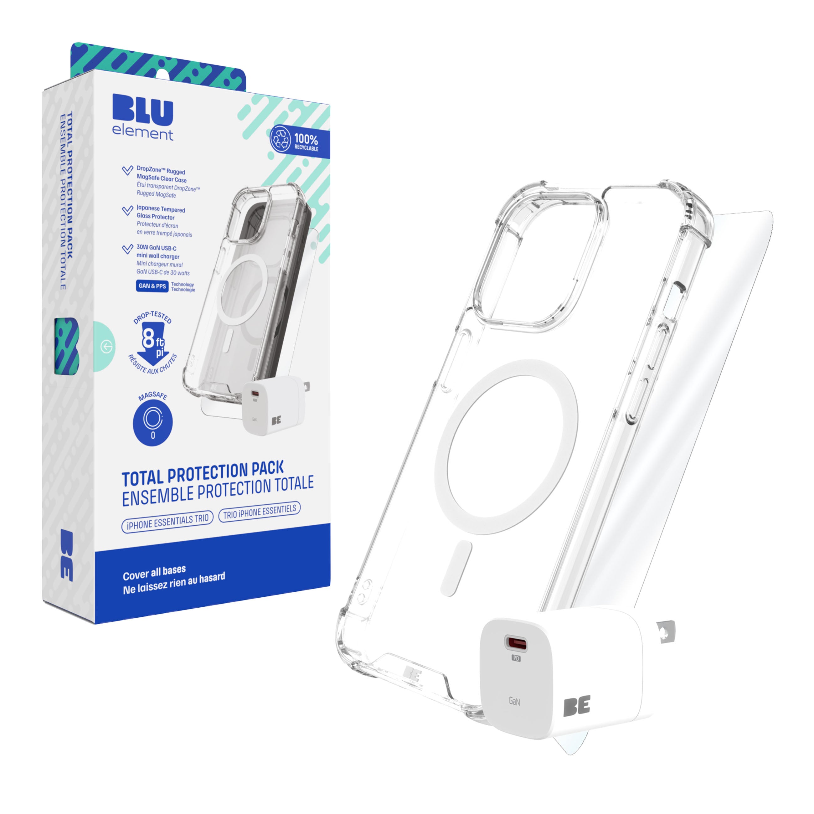 Blu Element Total Protection Magsafe Bundle For iPhone 16E/14/13 - Clear