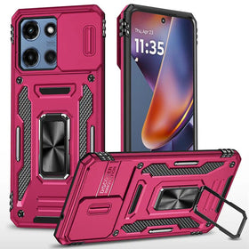 HR Premium Utter Tough Metal Ring Movable Camera Window Hybrid Case Cover For Motorola Moto G 5G 2025/2026 - Hot Pink