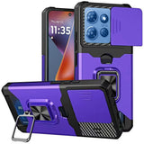 HR Premium Multi-Functional Card Magnetic Ring Stand Hybrid Camera Case Cover For Motorola Moto G 5G 2025/2026 - Dark Purple