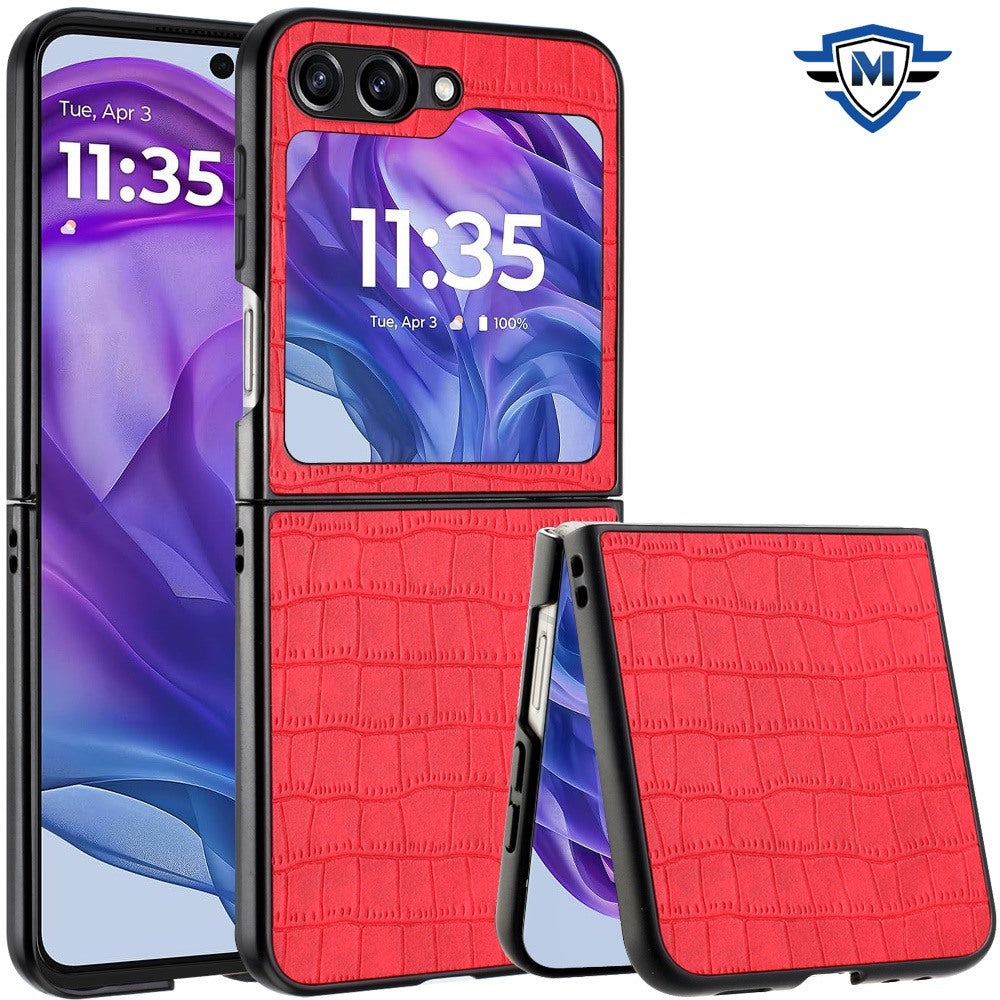 Metkase Pu Vegan Leather Premium Hard Snap On Case Cover In Slide-Out Package For Motorola Razr 2024/2025/2026 - Red