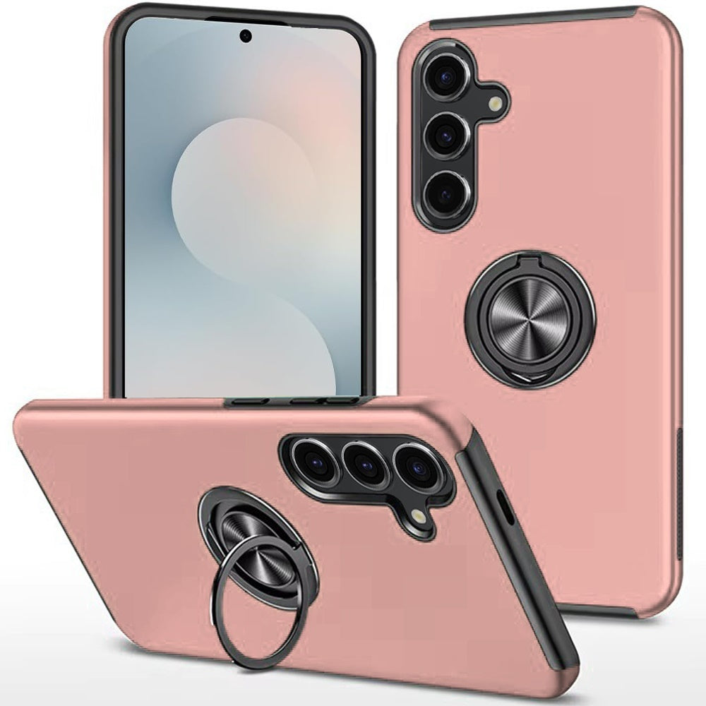 Premium Chief Oil Painted Magnetic Ring Stand Hybrid Case Cover For Samsung S25 FE - Pink