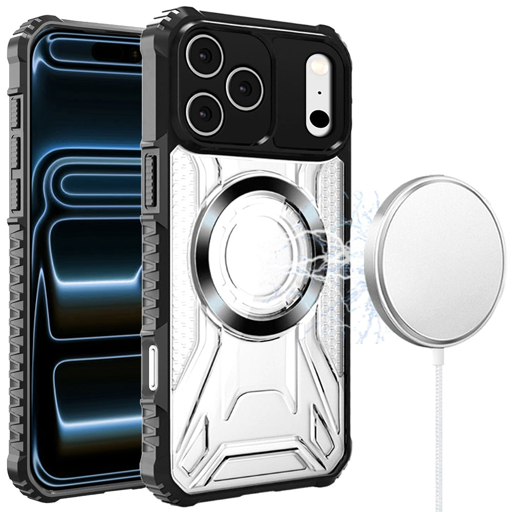 Premium [Magnetic Circle] Cd Pattern Transparent Rugged Hybrid Case For iPhone 17 Pro - Black