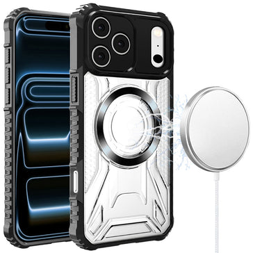 Premium [Magnetic Circle] Cd Pattern Transparent Rugged Hybrid Case For iPhone 17 Pro - Black
