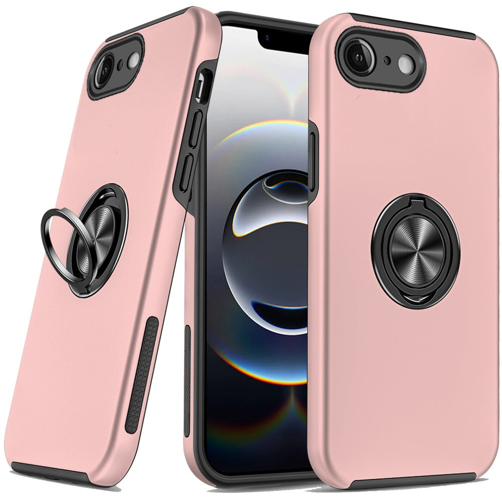 Premium Chief Oil Painted Magnetic Ring Stand Hybrid Case For iPhone 16E/SE4 (2025)/ 17e - Rose Gold