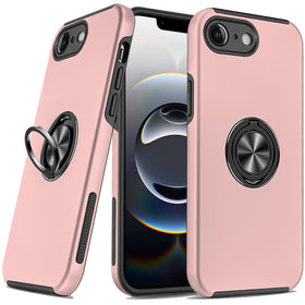 Premium Chief Oil Painted Magnetic Ring Stand Hybrid Case For iPhone 16E/SE4 (2025)/ 17e - Rose Gold