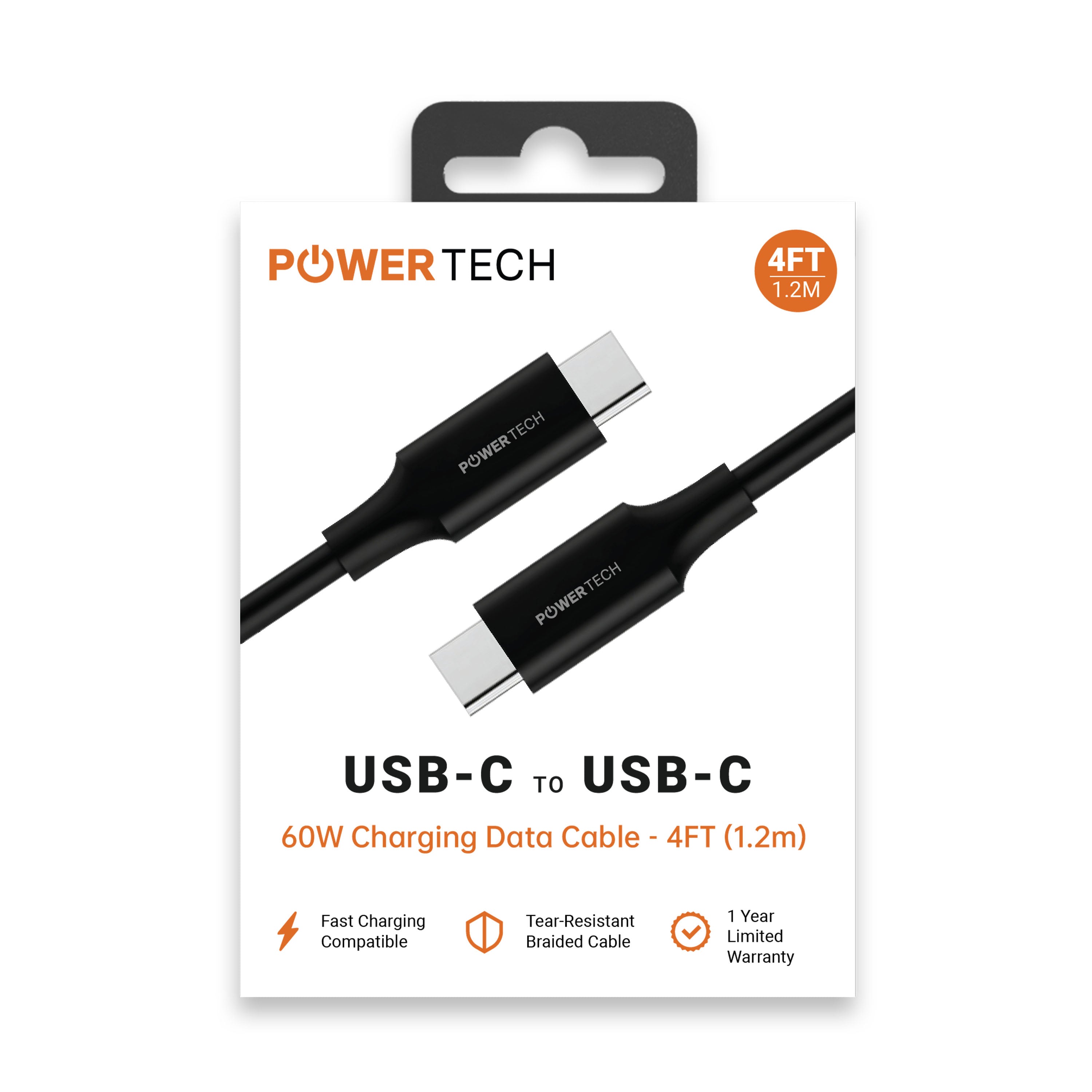 Powertech USB-C To USB-C 4ft Cable - Black