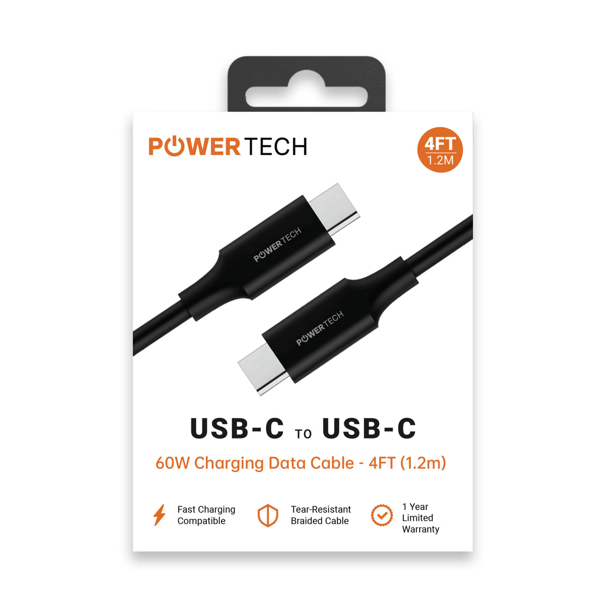 Powertech USB-C To USB-C 4ft Cable - Black