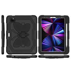 Premium Butterfly Kickstand 3-In-1 Tough Hybrid Case W/ Shoulder Strap For Samsung A9 / PlusA11 Plus 11" - Black