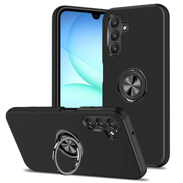 Premium Chief Oil Painted Magnetic Ring Stand Hybrid Case For Samsung A17 5G - Black