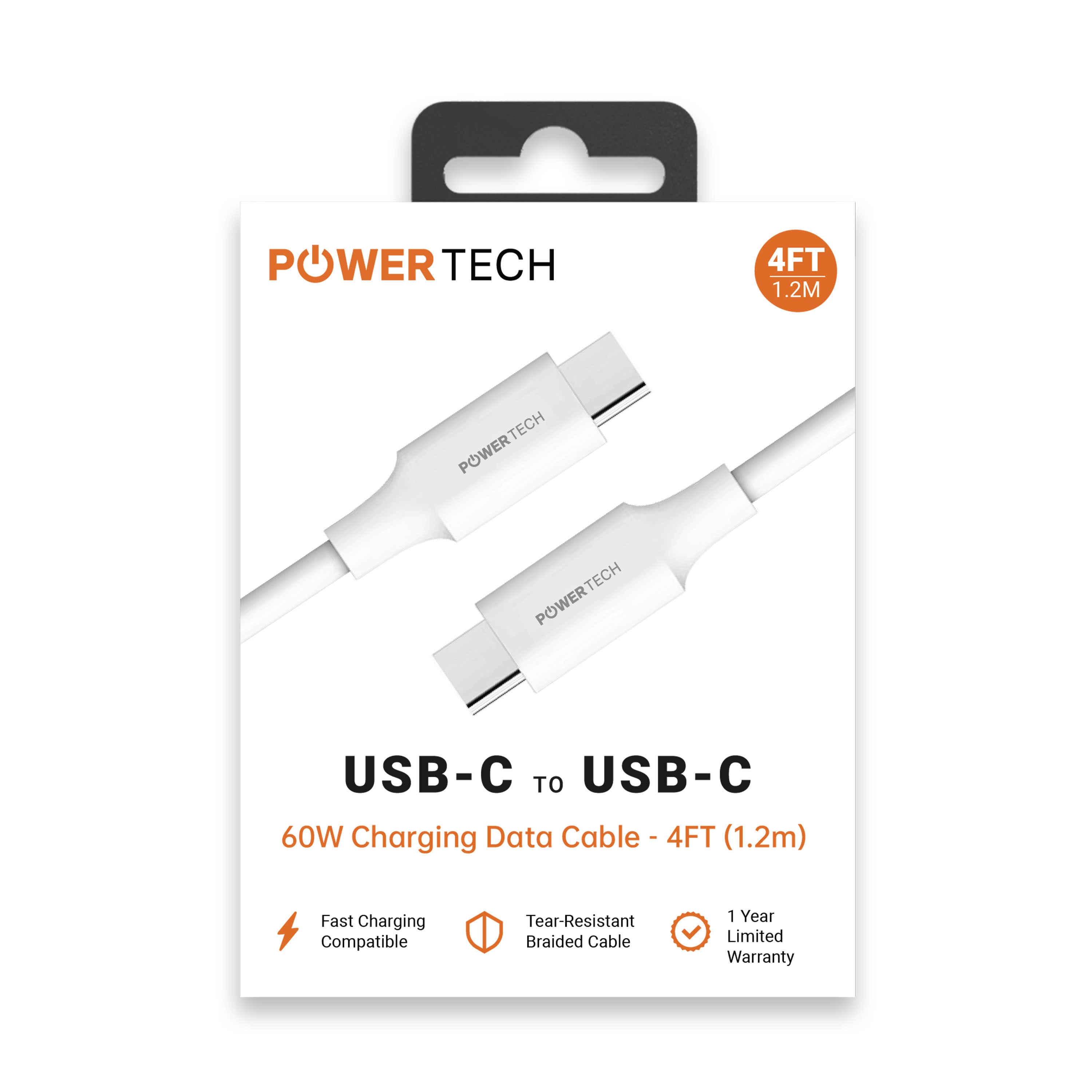 Powertech USB-C To USB-C 4ft Cable - White