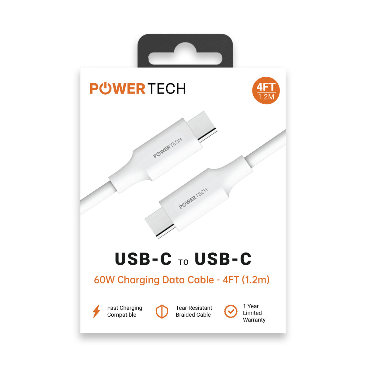 Powertech USB-C To USB-C 4ft Cable - White