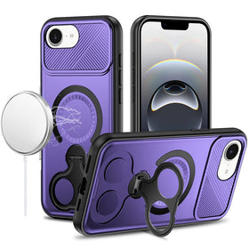 Premium Car Mount With 2-Ring Stand Hybrid Case For iPhone 16E (E Edition) / SE4 (2025) / 17e - Purple