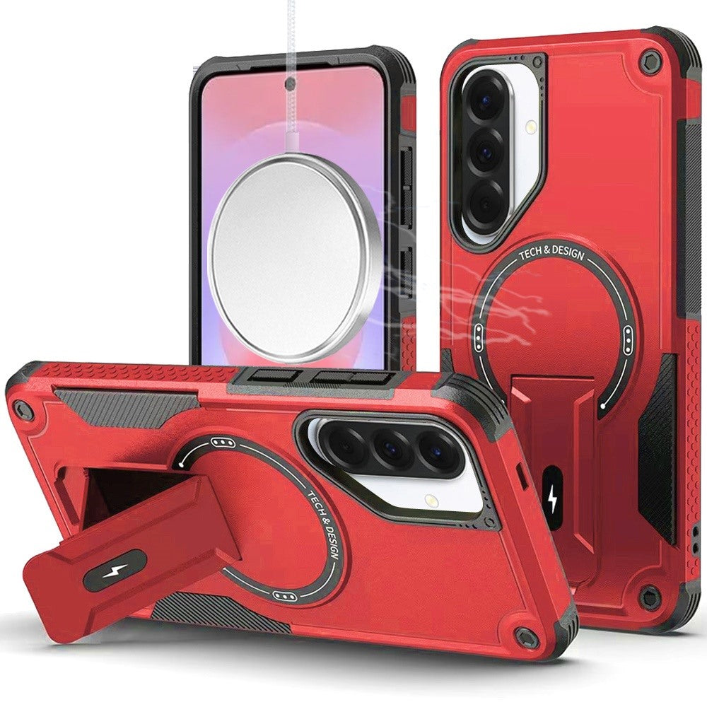 HR Premium Sturdy Bracket Kickstand Magnetic Hybrid Case For Samsung Galaxy A37 / A36 - Red