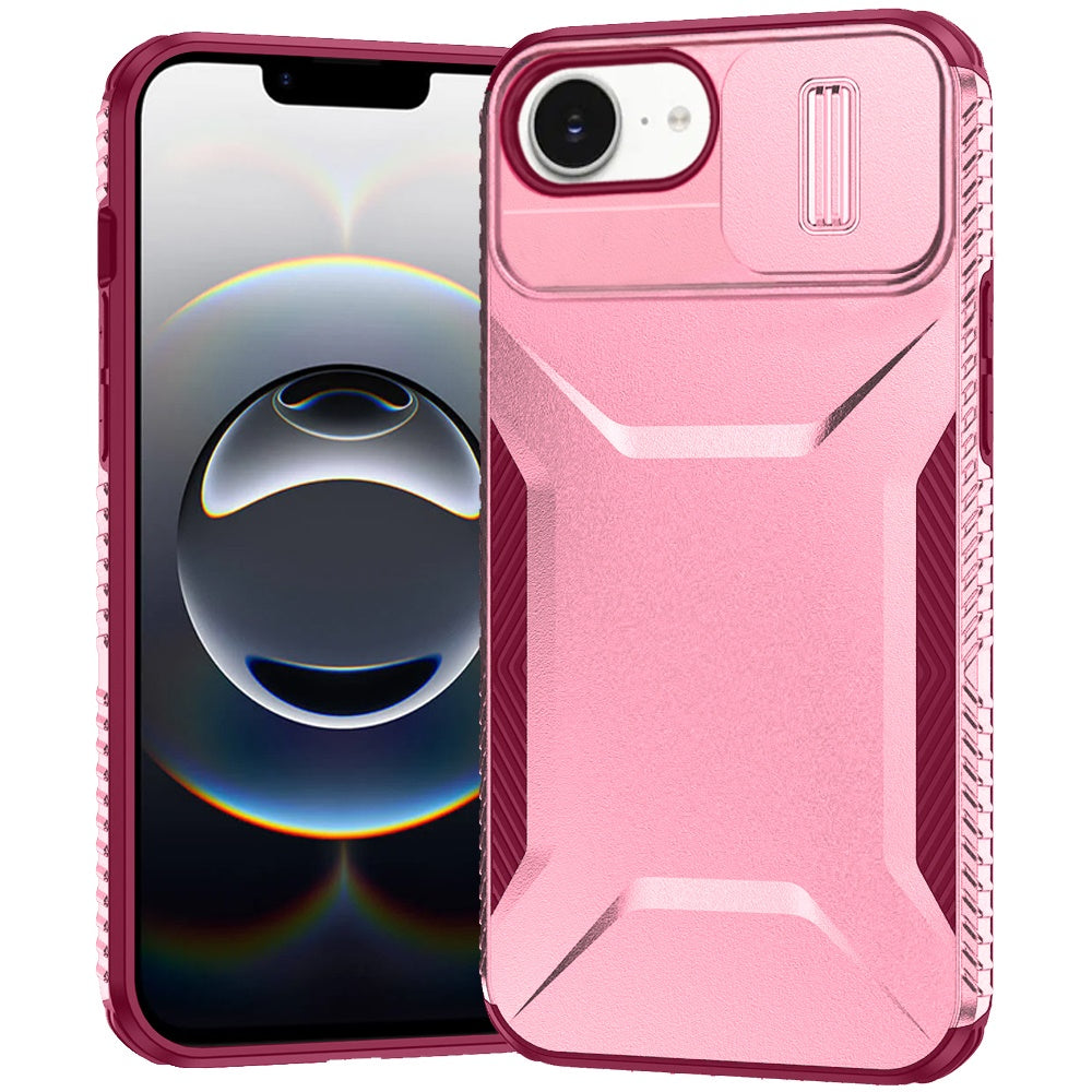 Premium Ultimate U Design Hybrid Case With Camera Window Covering for iPhone 16E (E Edition) / SE4 (2025)/ 17e/ 17e - Pink+Burgundy
