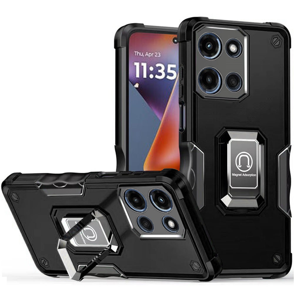 HR Premium Optimum Magnetic Ring Stand Hybrid Case Cover For Motorola Moto G 5G 2025/2026 - Black