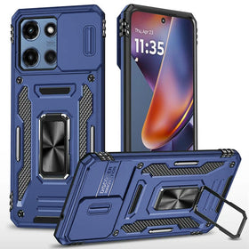 HR Premium Utter Tough Metal Ring Movable Camera Window Hybrid Case Cover For Motorola Moto G 5G 2025/2026 - Navy Blue