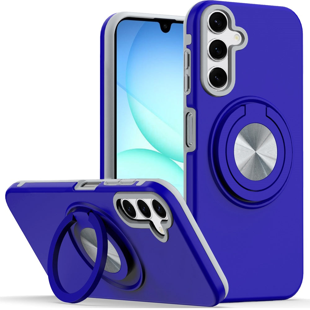 HR Premium Metal Cd Pattern Matte Finished Hybrid Case With Rotational Ring [Car Mount Friendly] For Samsung A17 5G - Blue
