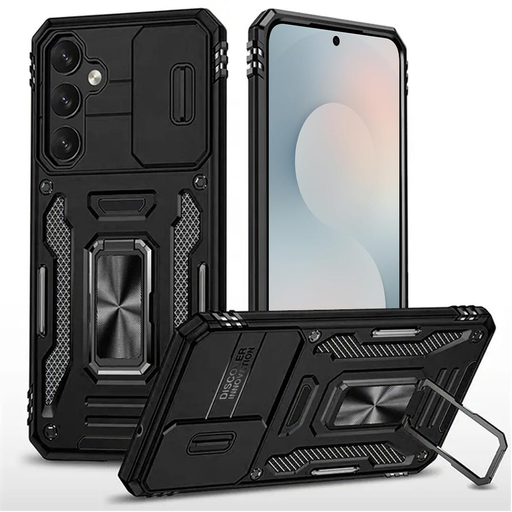 Premium Utter Tough Metal Ring Movable Camera Window Hybrid Case For Samsung S25 FE - Black