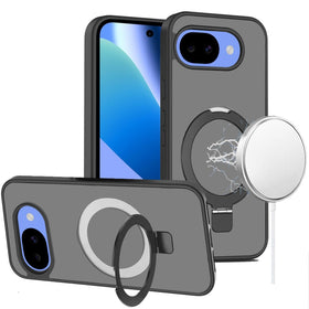 HR Premium Magnetic Matching Ring Stand Full Rotation Matte Hybrid Case For Google Pixel 10A - Black