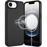 Premium Carbonfiber Design Magnetic Ring HQ Thick 2.0mm Hybrid Case For iPhone 16E / SE4 / 17e - Black
