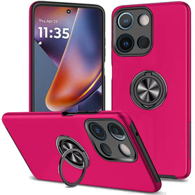 HR Premium Chief Oil Painted Magnetic Ring Stand Hybrid Case Cover For Motorola Moto G 5G 2025/2026 - Hot Pink