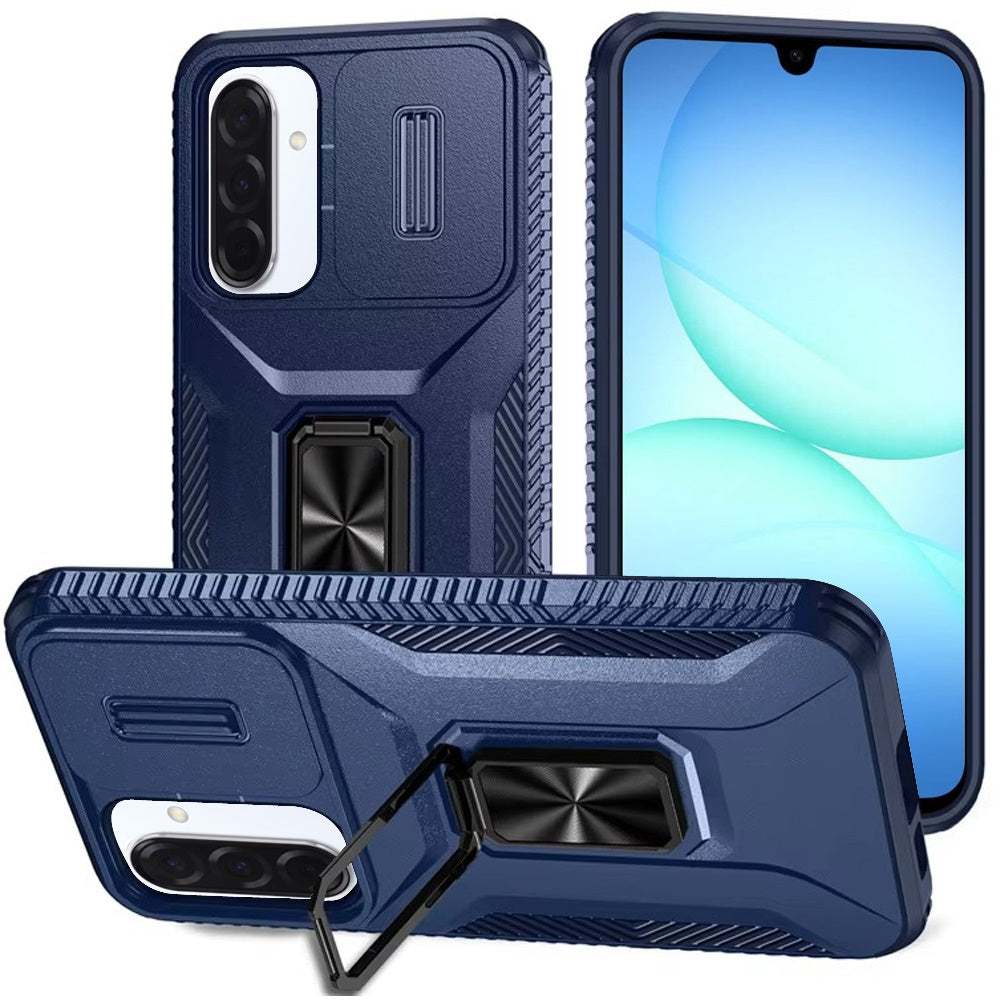 Premium Complete Magnetic Metal Ring Stand Camera Protection Hybrid Case For Samsung A17 5G - Blue
