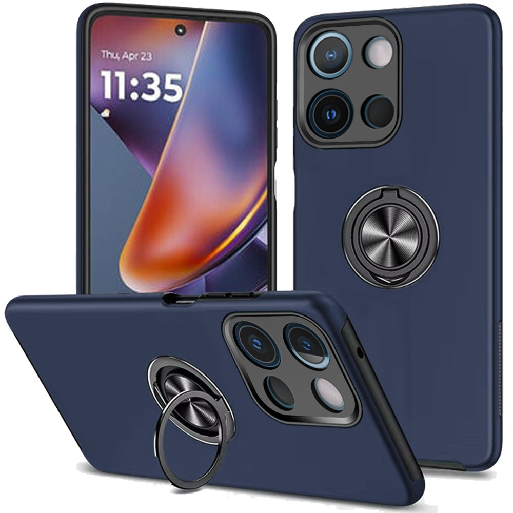 HR Premium Chief Oil Painted Magnetic Ring Stand Hybrid Case Cover For Motorola Moto G 5G 2025/2026 - Dark Blue