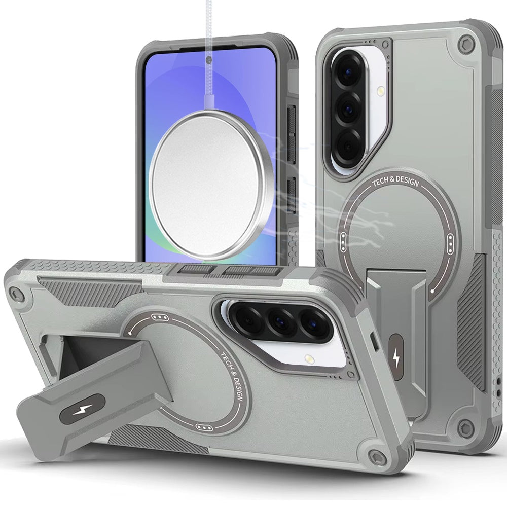 HR Premium Sturdy Bracket Kickstand Magnetic Hybrid Case For Samsung Galaxy A37 / A36 - Grey