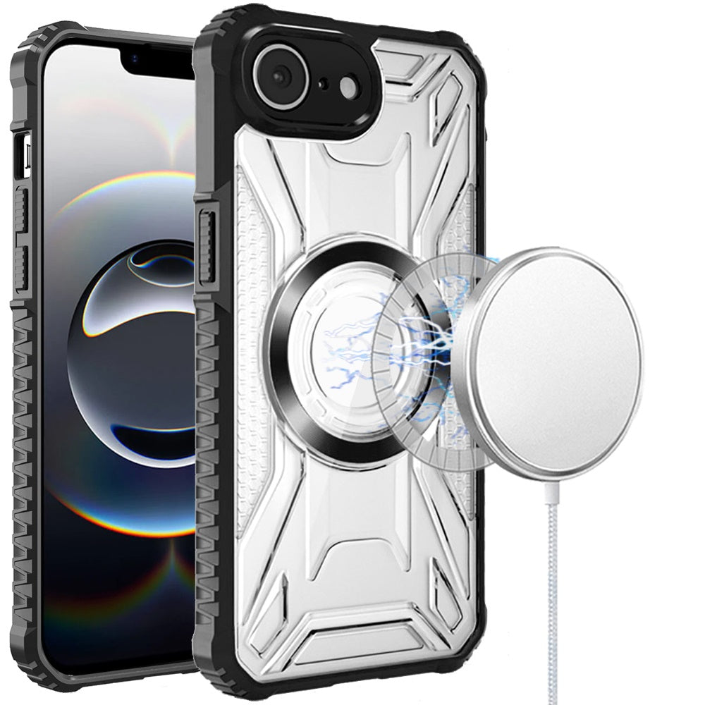 Premium [Magnetic Circle] CD Pattern Transparent Rugged Hybrid Case For iPhone 16E/SE4/ 17e - Black