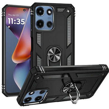 HR Premium Ring Magnetic Kickstand Hybrid Case Cover For Motorola Moto G 5G 2025/2026 - Black