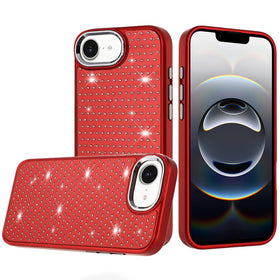 Premium Beautiful Diamond Metallic Design Metal Chrome Edged Hybrid Case For iPhone 16E (E Edition) / SE4 (2025) / 17e - Red