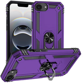 Premium Ring Magnetic Kickstand Hybrid Case Cover For iPhone 16E / SE4/ 17e Ring - Dark Purple