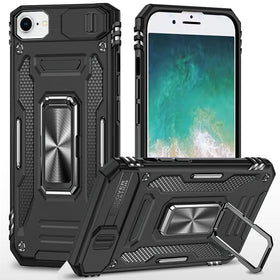 Premium Utter Tough Metal Ring Movable Camera Window Hybrid Case For iPhone 16E / SE4/ 17e - Black