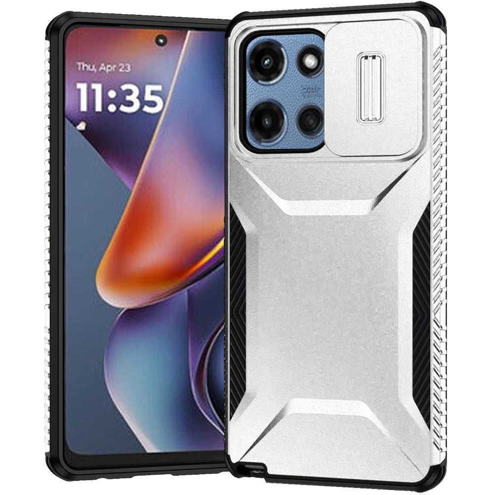 HR Premium Ultimate U Design Hybrid Case With Camera Window Covering For Motorola Moto G 5G 2025/2026 - Silver