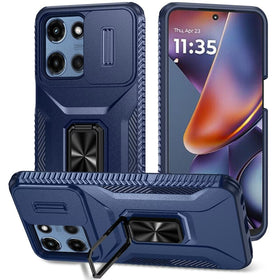 HR Premium Complete Magnetic Metal Ring Stand Camera Protection Hybrid Case For Motorola Moto G 5G 2025/2026 - Blue