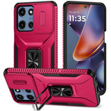 HR Premium Complete Magnetic Metal Ring Stand Camera Protection Hybrid Case For Motorola Moto G 5G 2025/2026 - Hot Pink
