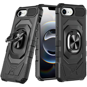 Premium Robotic Hybrid With Magnetic Ring Stand Case Cover For iPhone 16E / SE4 (2025) - Black
