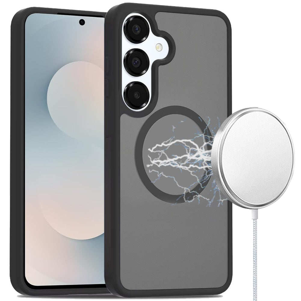 Premium [Magnetic Circle] Smooth Safe Matte Feel Hybrid Case For Samsung S25 FE - Black