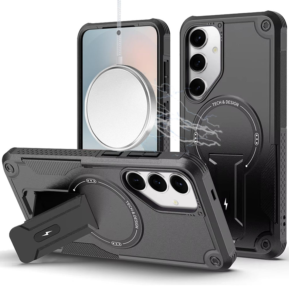Premium Sturdy Bracket Kickstand Magnetic Hybrid Case For Samsung S25 FE - Black