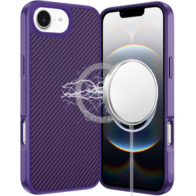 Premium Carbonfiber Design Magnetic Ring HQ Thick 2.0mm Hybrid Case For iPhone 16E (E Edition) / SE4 (2025) / 17e - Dark Purple