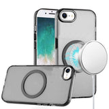 Premium Magnetic Circle Ring Transparent Premium Acrylic Case With Metal Buttons & Camera Raised Lip For iPhone 16E / SE4 / 17e - Black