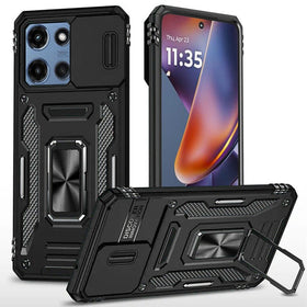 HR Premium Utter Tough Metal Ring Movable Camera Window Hybrid Case Cover For Motorola Moto G 5G 2025/2026 - Black