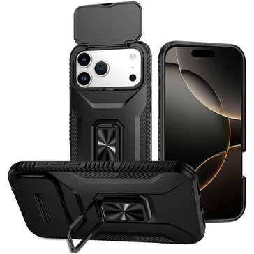 Premium Complete Magnetic Metal Ring Stand Camera Protection Hybrid Case For iPhone 17 Pro Max - Black